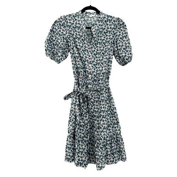 BODEN Puff Sleeve Waist Tie Floral Cotton Dress Sz 4L - Picture 1 of 6